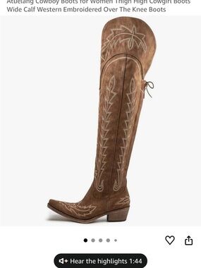 Embroidered Over-the-Knee Western Boots — Brown